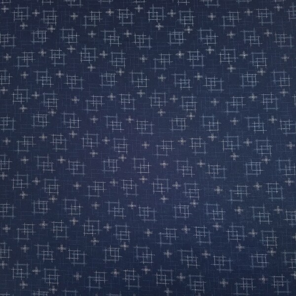 Japanese import new cotton quilting fabric - Sevenberry navy kasuri crosshatch