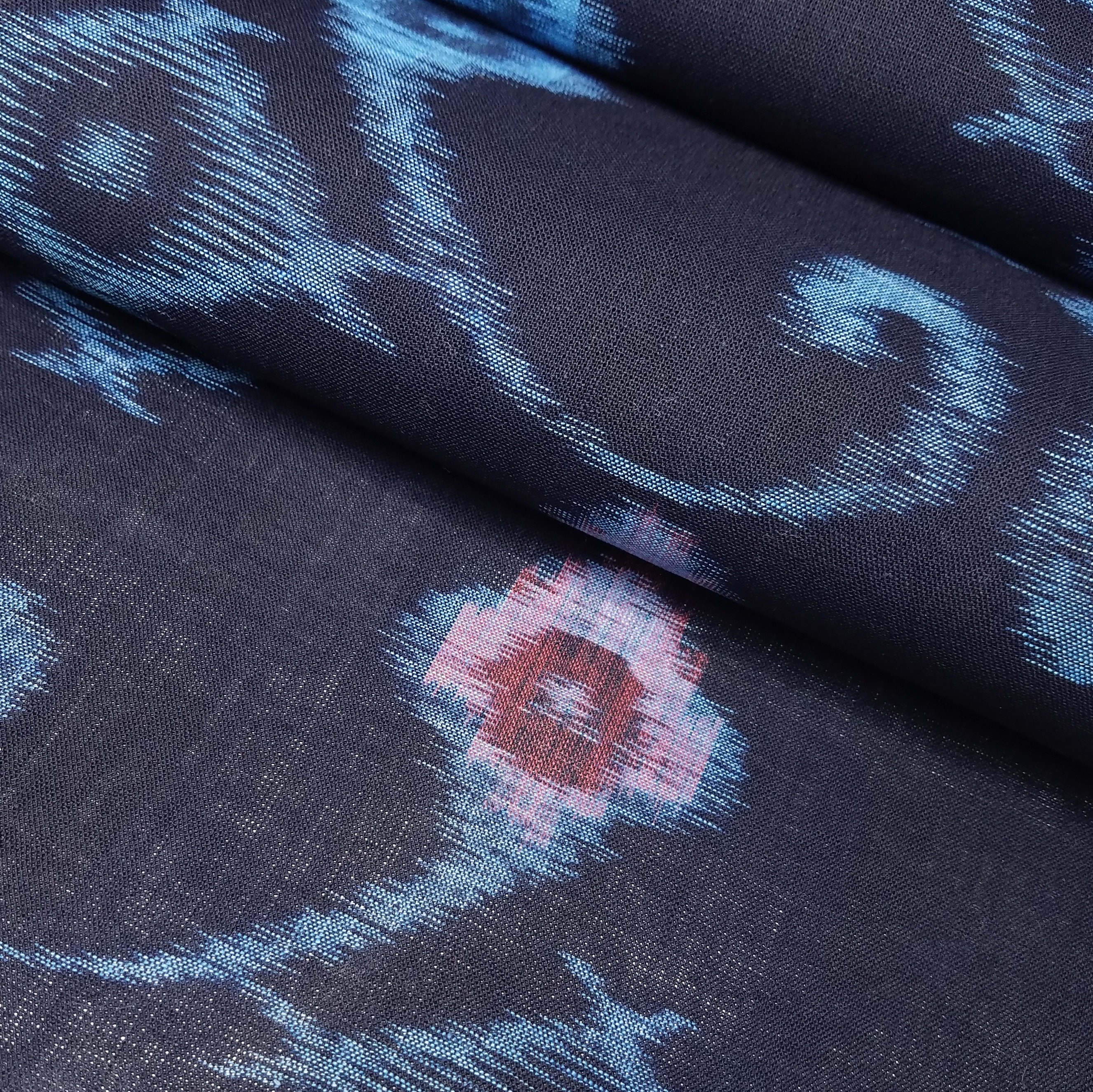 Vintage, Japanese kasuri ikat cotton fabric with abstract and scroll ...