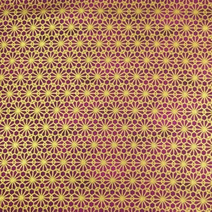 Quilt Gate Hyakka Ryoran Suzune cotton - Gold kiku mum over violet plum hues