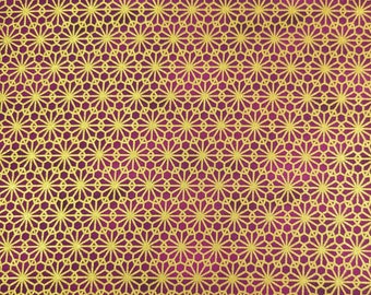 Quilt Gate Hyakka Ryoran Suzune cotton - Gold kiku mum over violet plum hues