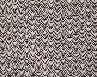 Sevenberry Japan Nara Homespun cotton canvas fabric - wave seigaiha pattern over navy indigo blue