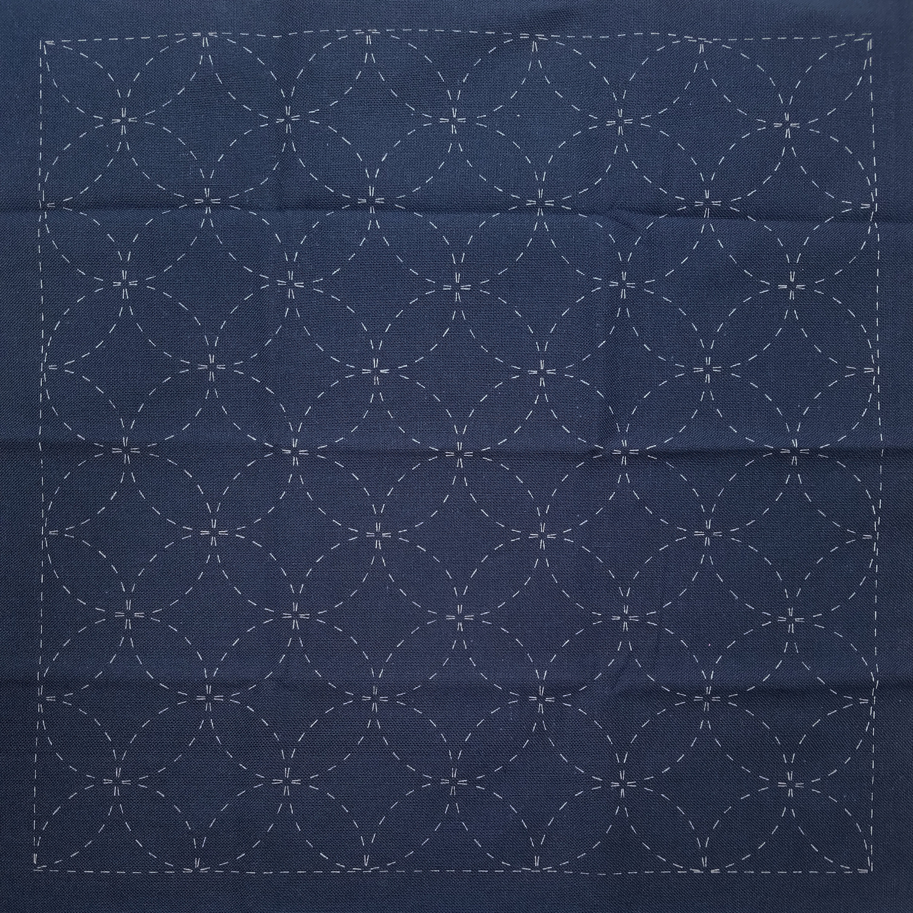 Cotton sashiko fabric with wash-out seven treasures pattern, blue