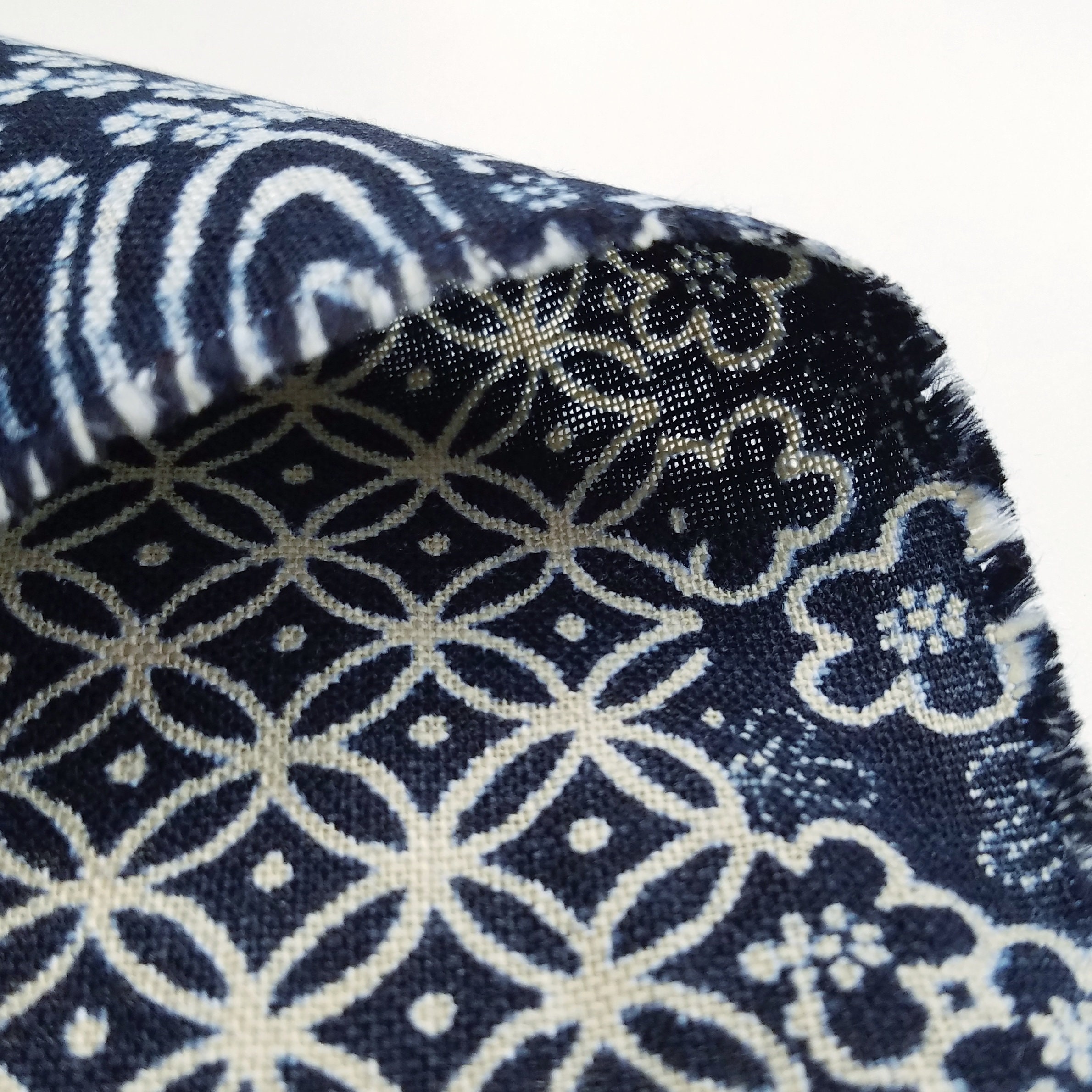 Sevenberry Japan cotton canvas fabric - Patchwork on navy indigo blue