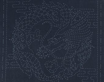 NEW for 2025  Dragon Crest  - QH Textiles sashiko pre-printed wash-away pattern sampler