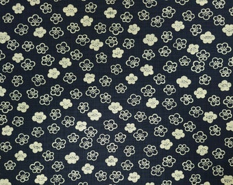 New! Sevenberry Japan cotton homespun fabric - plum blossom ume pattern over dark indigo blue