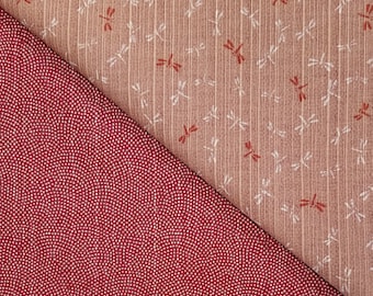 Sevenberry Japan reversible double sided dragonfly and wave dobby cotton in red and pink