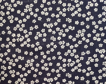 Sevenberry Japan Nara Homespun cotton canvas fabric - sakura cherry blossoms over navy indigo blue