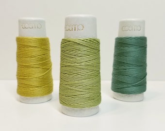 Lecien Cosmo Hidamari sashiko thread - Green hued solid colors - 30 meter skein