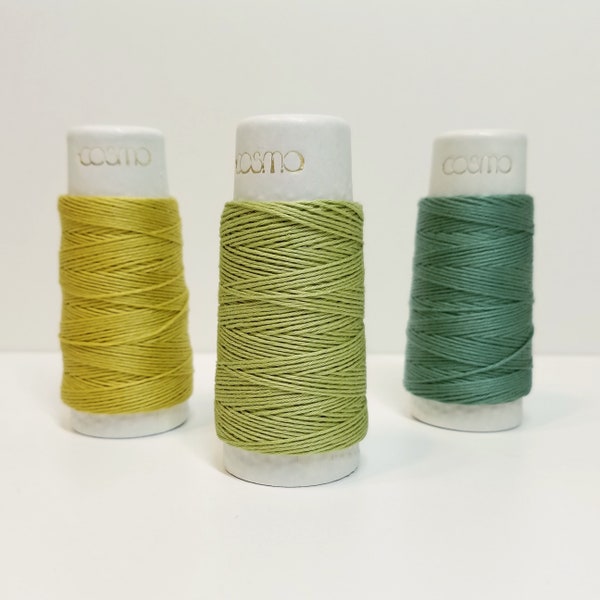 Lecien Cosmo Hidamari sashiko thread - Green hued solid colors - 30 meter skein