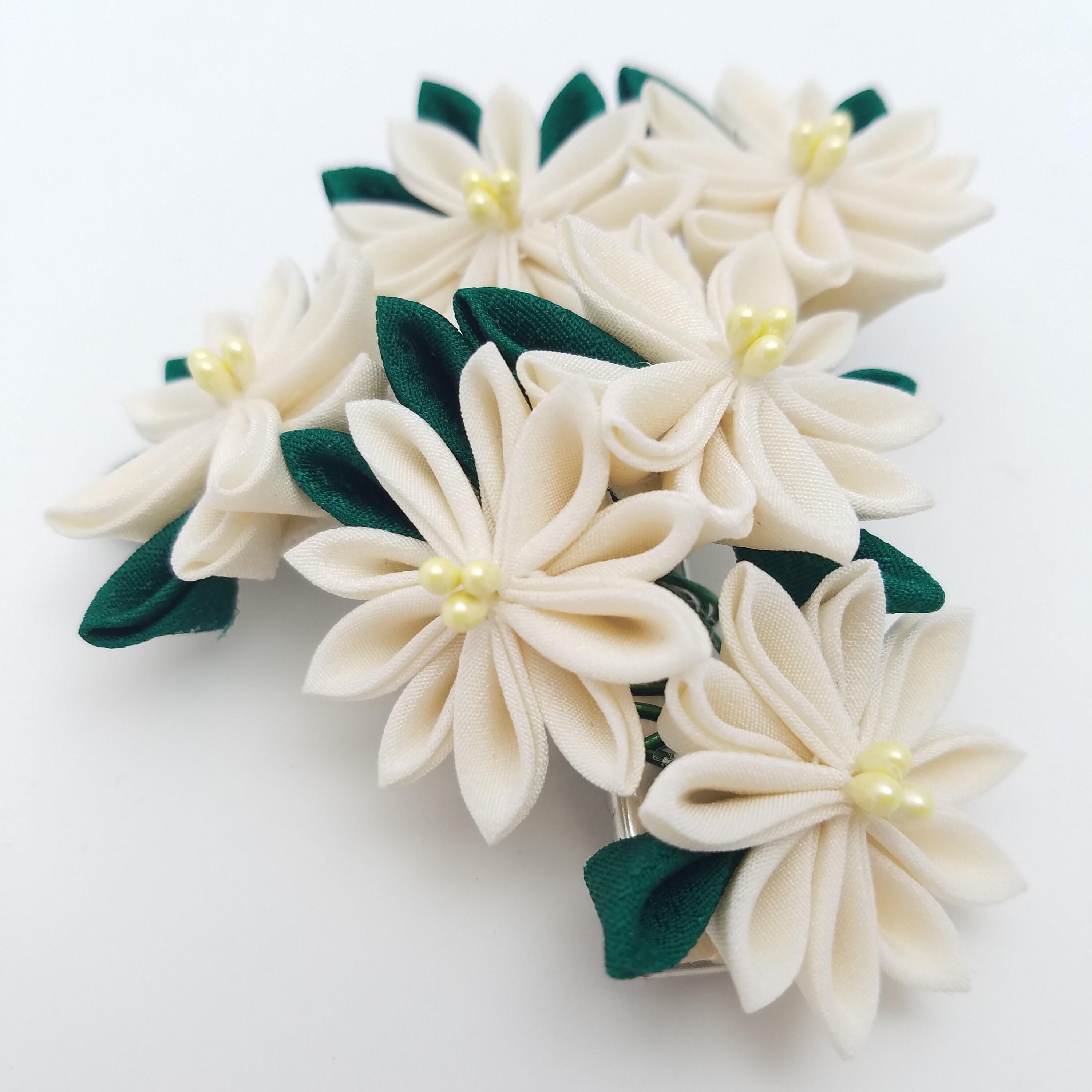 Large, Ivory off-white colored poinsettia Kanzashi Christmas or holiday