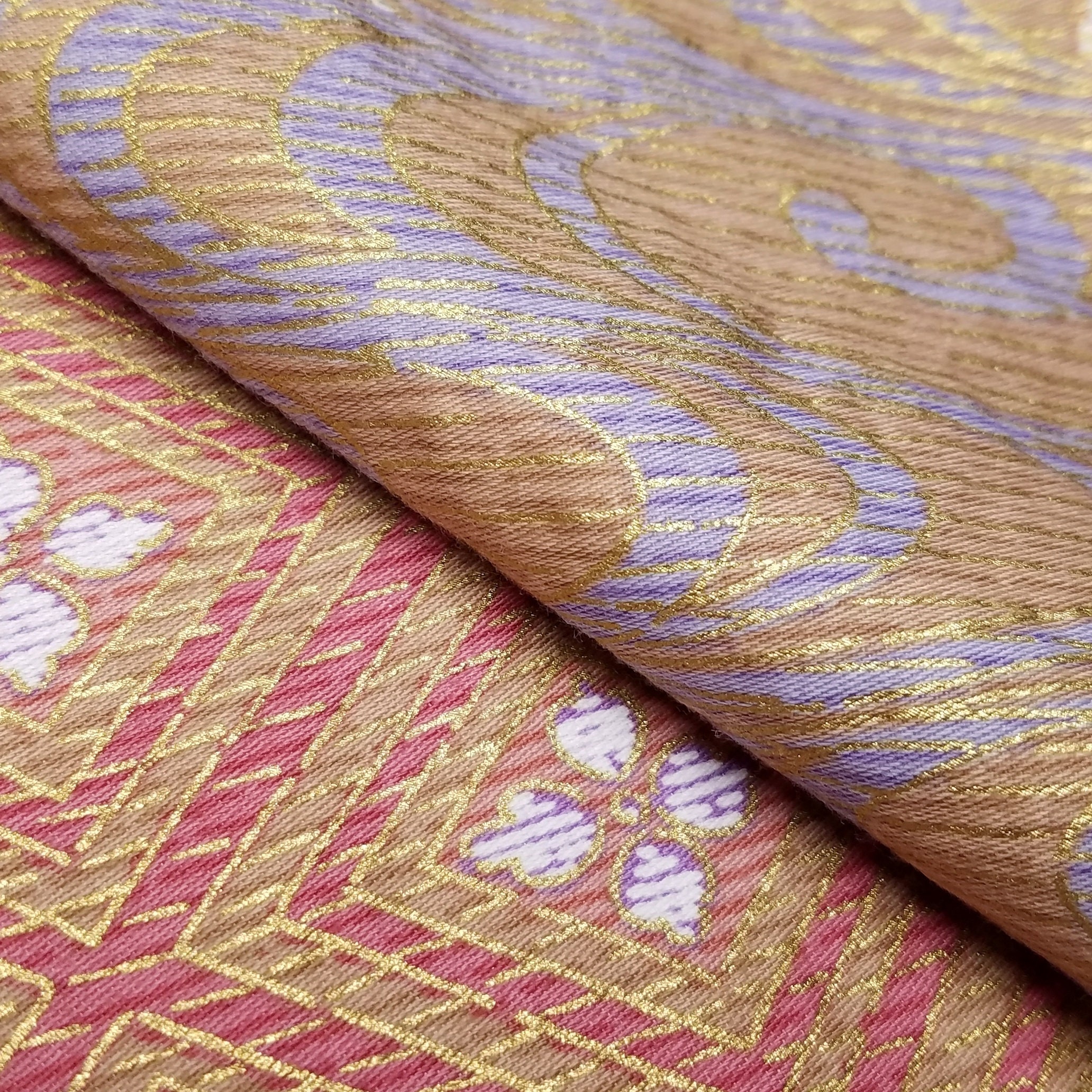 Japanese cotton quilting fabric with traditional motif and gold accents