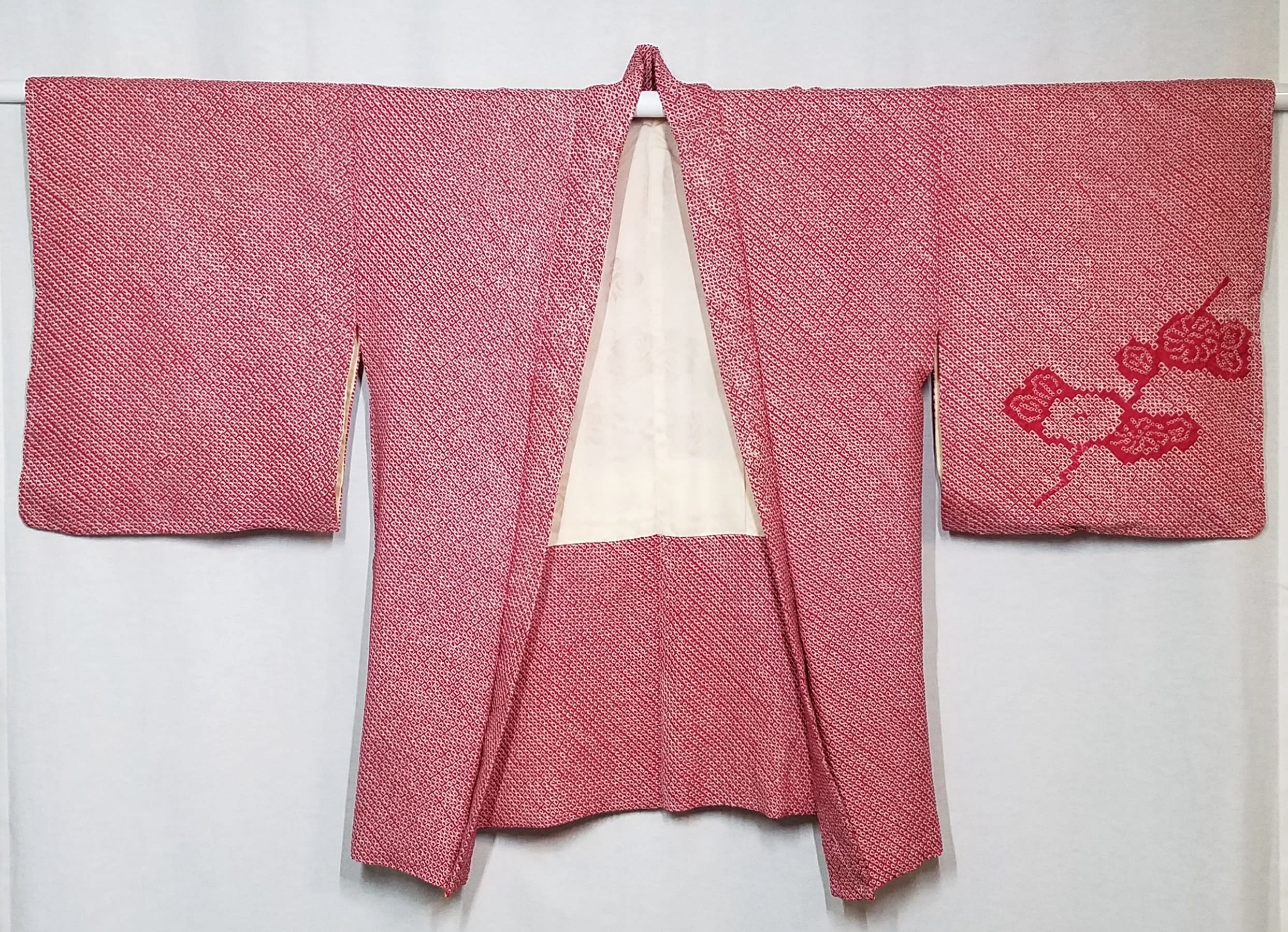 Women's vintage, shibori Haori kimono jacket - red and white shibori ...