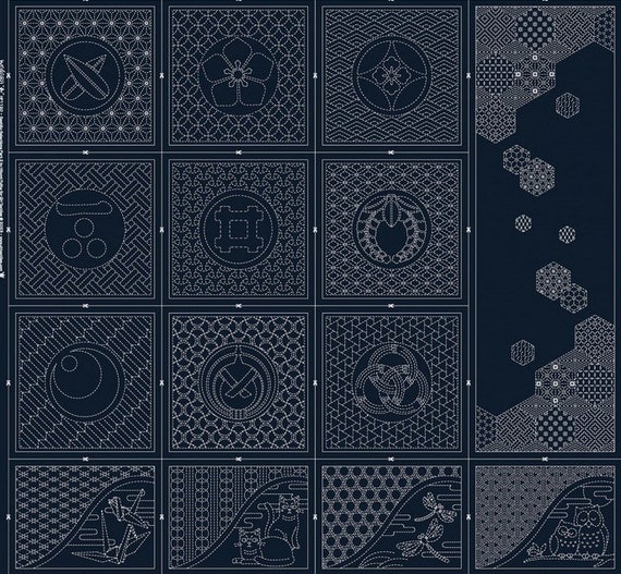 Pre-Printed Sashiko Panel - Crane Crest Pre-Printed Sashiko Panel - Crane Crest