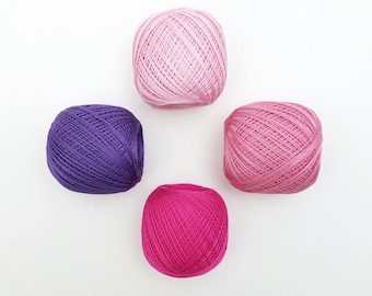 Thin weight sashiko thread- pink and purple hued colors - 80 meter ball