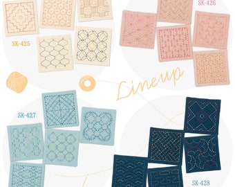 New Olympus Japan sashiko pre-printed wash-away sampler coaster kits - traditional sashiko patterns