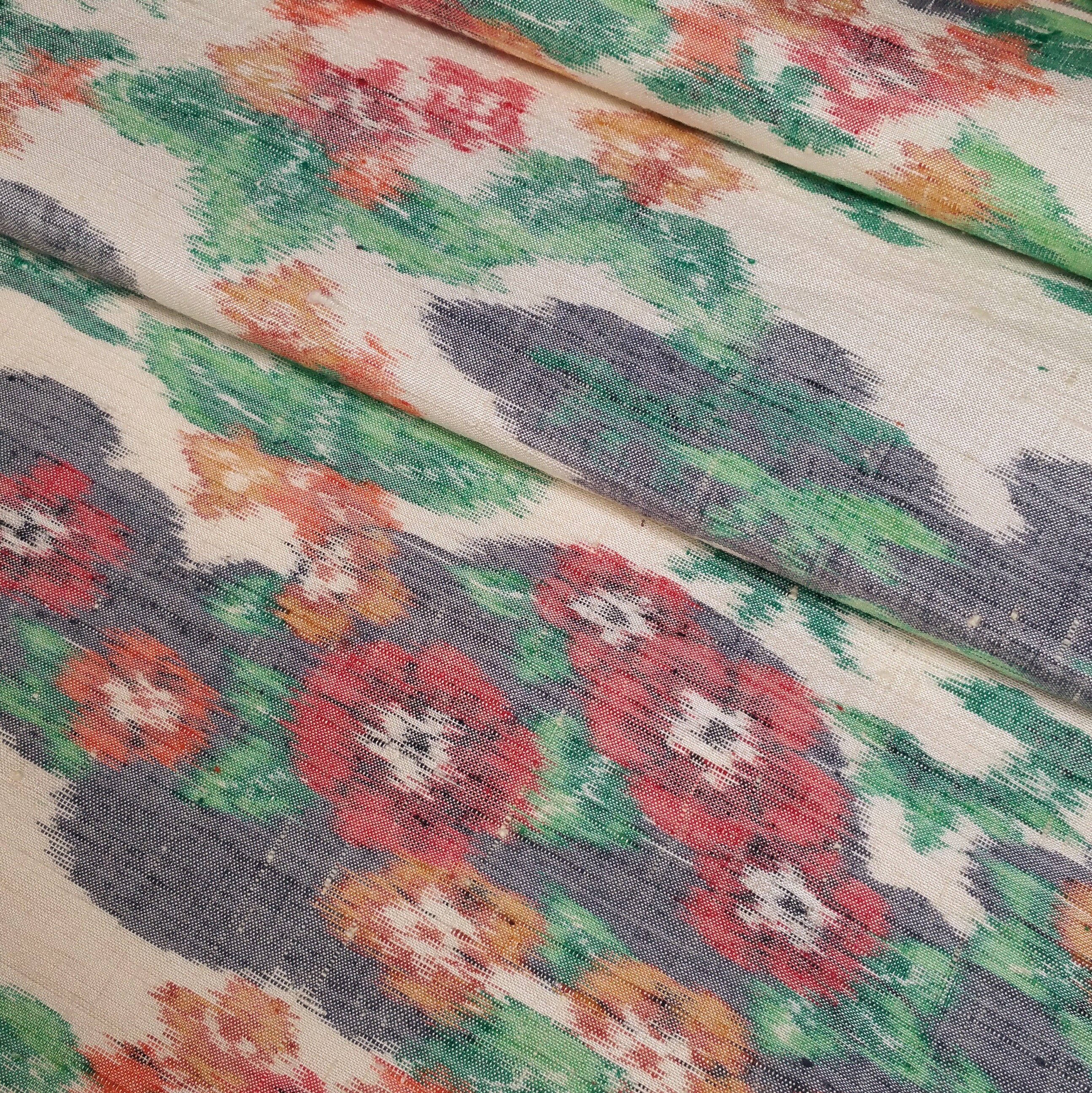 Tsumugi Silk Kimono Fabric With Plum Blossom Bamboo And Floral Design By The Yard