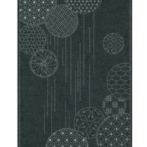 "NEUE FARBEN QH Textiles sashiko vorgedrucktes ""wash away"" Panel - ""Windspiele"" auf garngefärbter Baumwolle."