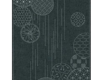 NEW COLORS QH Textiles sashiko pre-printed wash-away panel - "Windchimes" on yarn dyed cotton