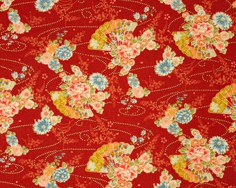 New Sevenberry Japan kiku Collection - Red Fan and Floral cotton fabric