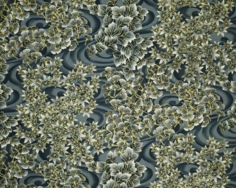 Tsuru by P & B Textiles - Gray swirling leaves with metallic gold accents