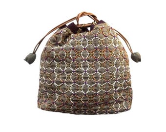 QH Textiles kuguri-sashi woven sashiko drawstring bag kit with brown yarn dyed cotton