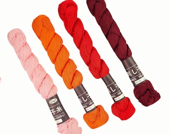 Coron thick sashiko thread - 145 meter skein - Pink, Red and Orange hues