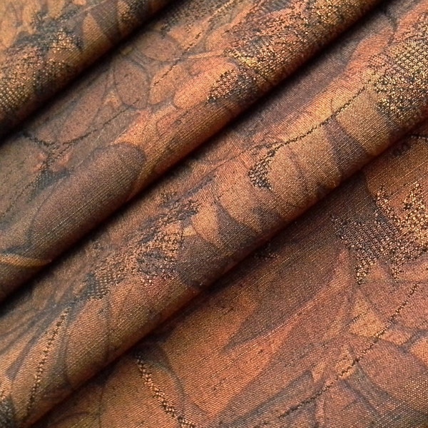 Tsumugi Orange - Brown kimono wool silk blend fabric  - 45 inches - fall leaves forest fern