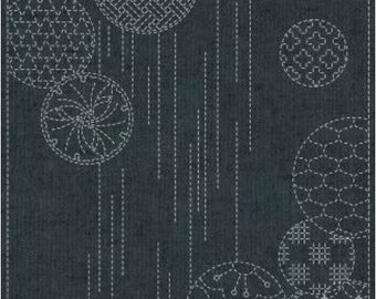 NEW QH Textiles sashiko pre-printed wash-away panel - "Windchimes" on yarn dyed cotton