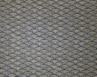 Japanese import cotton quilting fabric - blue black waves