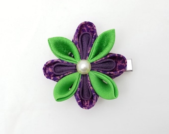 Purple shibori floral kanzashi hair clip