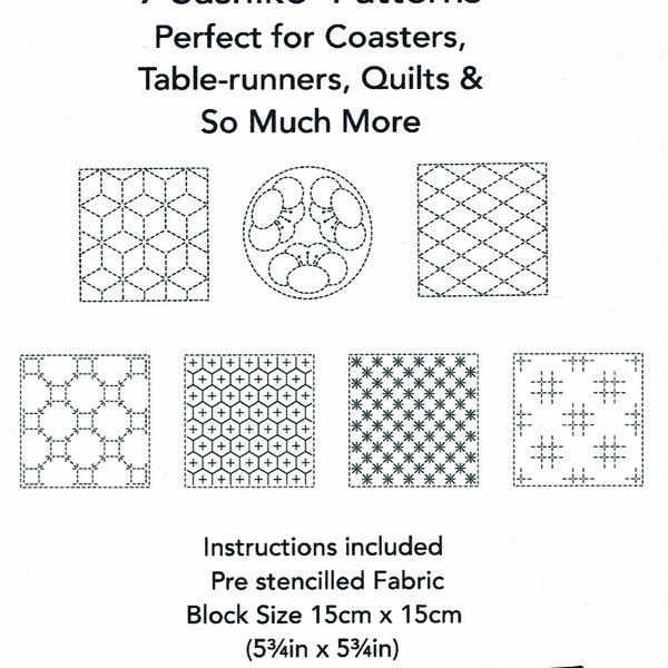 BeBe Bold sashiko pre-printed wash-away panel - 7 Traditional patterns