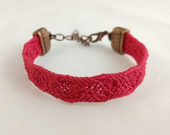 Deep pink bracelet created with vintage, silk kumihimo obijime tie