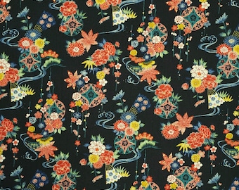 Sevenberry Japan kiku Collection - Black water and floral patterned cotton fabric