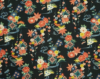 New Sevenberry Japan kiku Collection - Black water and floral patterned cotton fabric