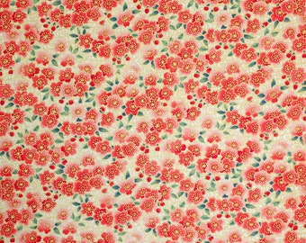 Tsuru by P & B Textiles - Red - Pink swirling sakura cherry blossoms with metallic gold accents