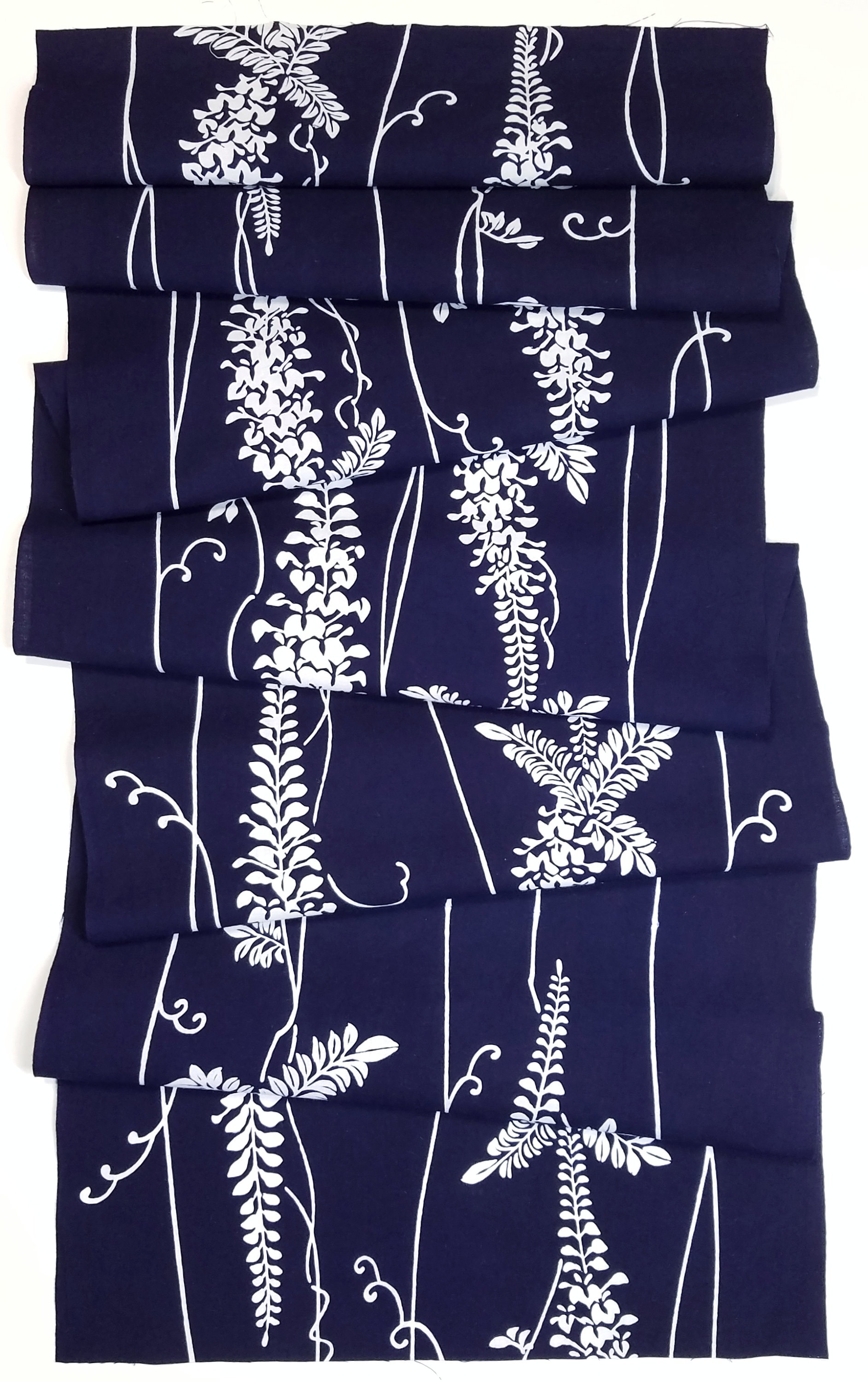 Indigo blue and white wistera Japanese yukata cotton fabric section