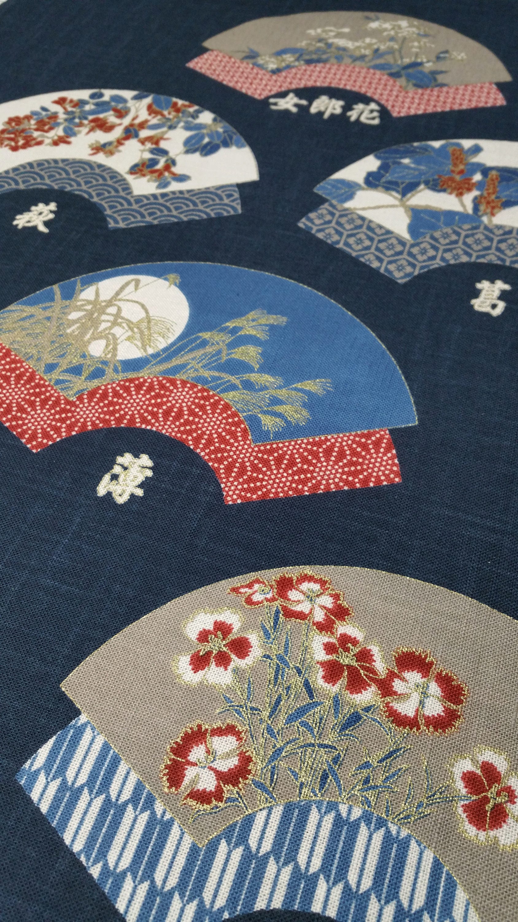 New Japanese cotton Noren quilting panel cloth -floral folding fans