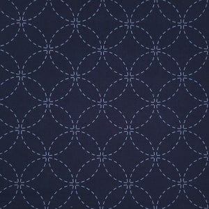 Dark indigo navy pre-printed wash-away sashiko fabric -  shippo tsunagi seven treasures pattern 102-B