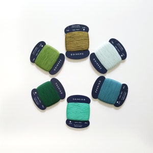 Daruma 20/4 thin sashiko thread - Green hued solid colors - 40 meter skein