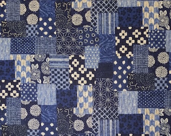 Reserved . Sevenberry Japan Sevenberry Nara Homespun Collection - blue patchwork cotton