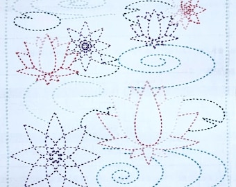 NEW for 2025 Olympus Four Seasons hana-fukin sashiko wash-away pattern sampler kit - Summer Water Lotus