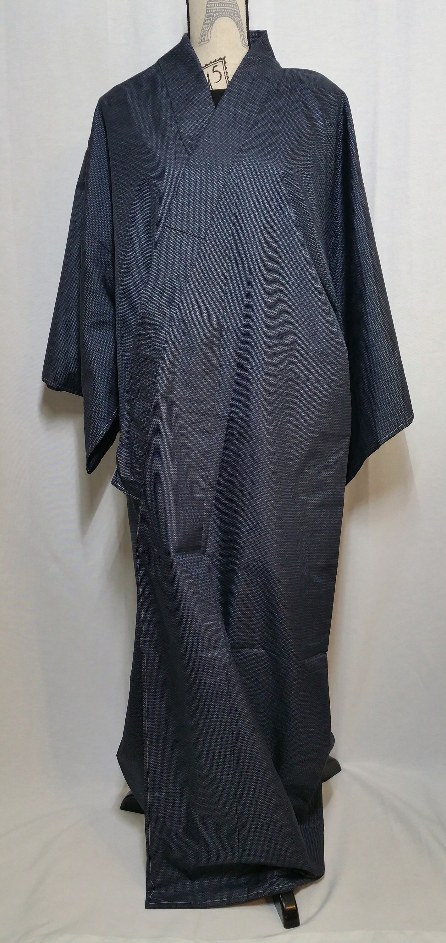 Men's, unused, vintage silk kimono - black with blue woven tortoise ...