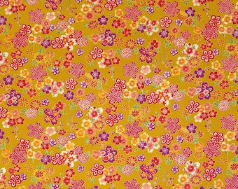 Sevenberry Japan Sakura Brook Metallic Collection - Curry Sakura Floral cotton fabric