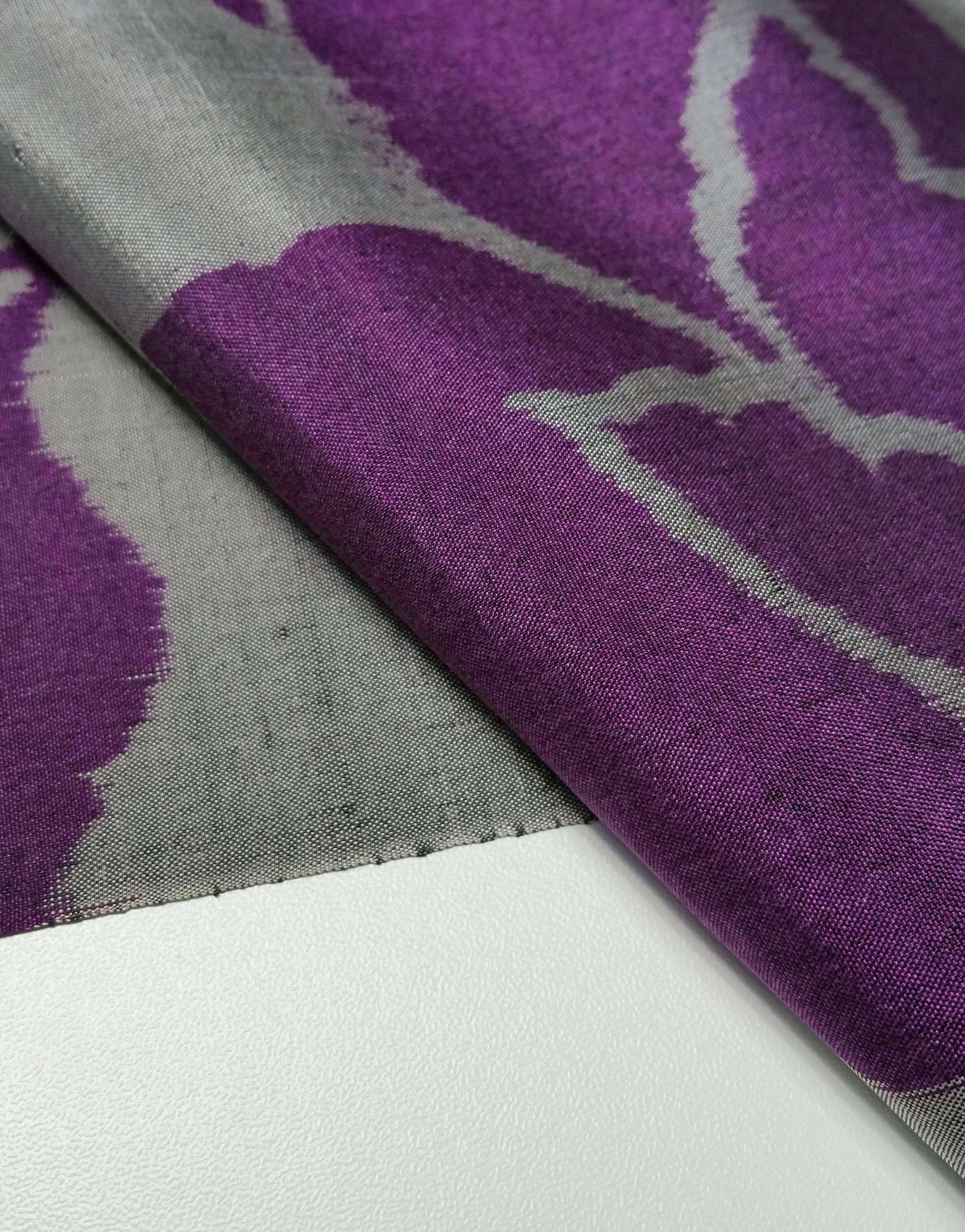 Meisen silk kimono fabric fuchsia and silver tree peony- by the yard