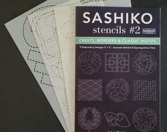 Sylvia Pippen Sashiko Stencils #2 template collection - crests, borders, and classic motifs