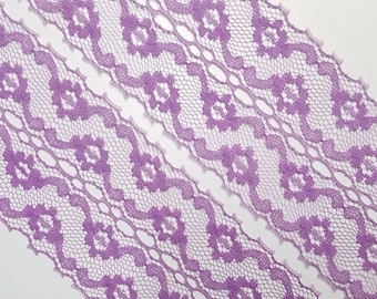 Vintage 2 3/8 inch (6 cm) wide, orchid purple colored, netted floral lace trim- by the yard
