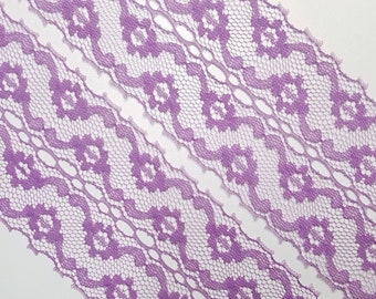 Vintage 2 3/8 inch (6 cm) wide, orchid purple colored, netted floral lace trim- by the yard