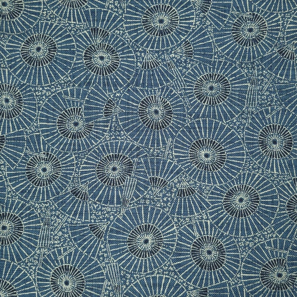 New Sevenberry Japan Nara Homespun cotton canvas fabric - Dusty Blue Parasol Umbrella pattern