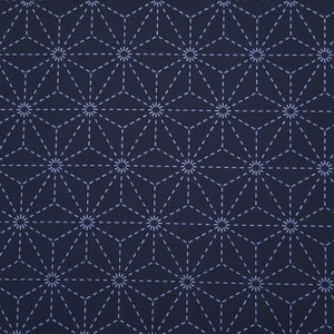 Abwaschbarer, dunkel-indigoblauer Sashiko-Stoff - Asanoha-Hanfblatt-Muster 101-B