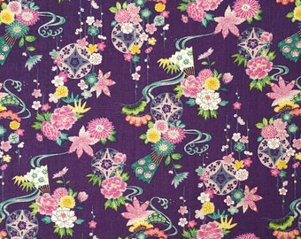 Sevenberry Japan kiku Collection - Violet Purple water and floral patterned cotton fabric